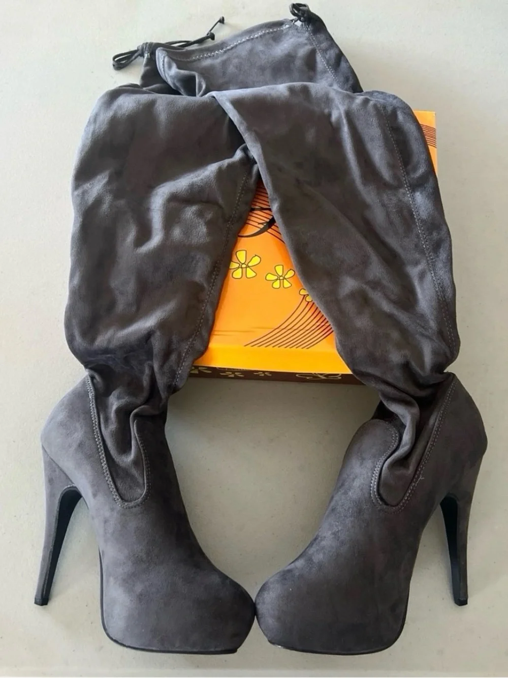Women's Over-the-Knee High Heel Boots in Dark Gray Shoes Size 8